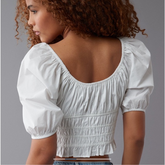 American Eagle Outfitters Ruched Puff Sleeve Top - Picture 3 of 3
